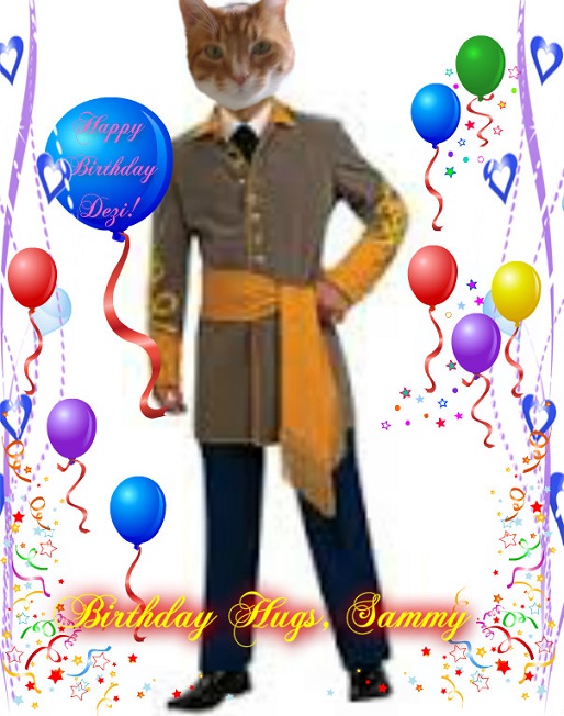 Balloon birthday card for Dezi from Sammy of One Spoiled cat