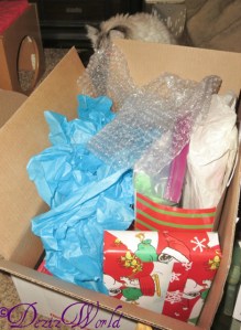 Dezi tries to sneak a peek at box from Cat and awnty Lisa