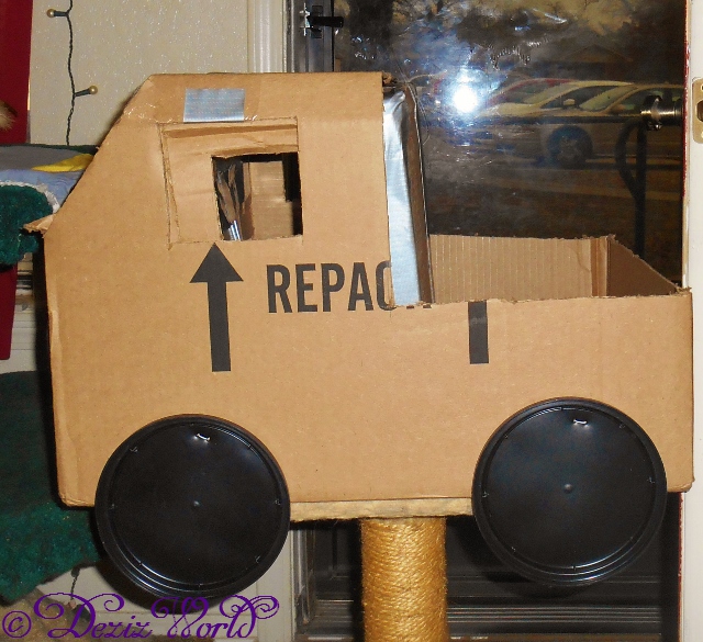 Side view of home made cardboard truck