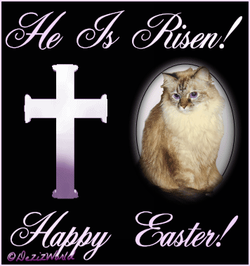 Dezi's Resurrection Sunday photo frame with her in a cameo with a gif cross and saying Happy Easter. He Is Risen.