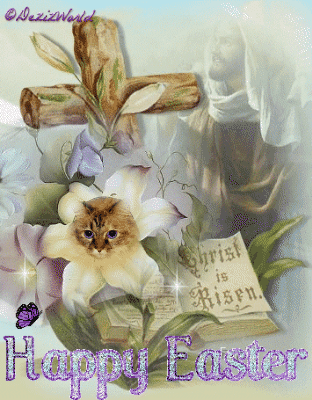 Dezi's face in a lily with a cross and shadow image of Jesus. He is risen. Happy Easter frame