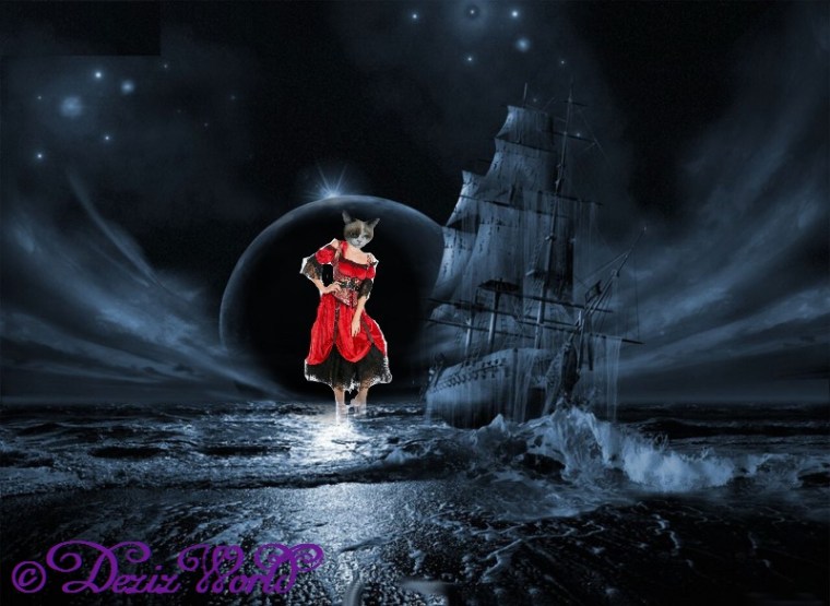 Pirate Raena with her ship