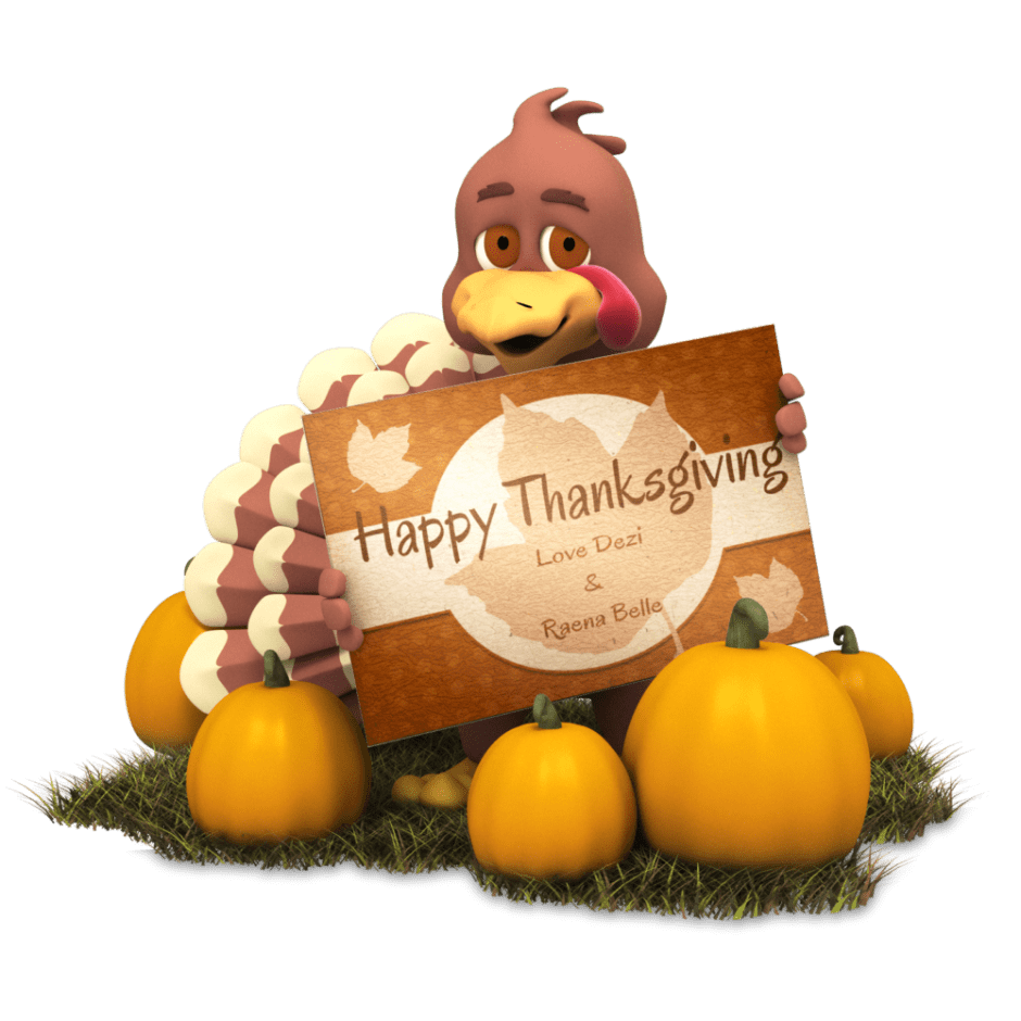 Thanksgiving card with turkey and pumpkins from Nellie