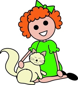 Girl pets cat clip art
