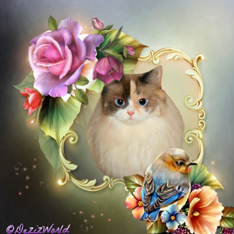 Raena in a gold floral frame with roses