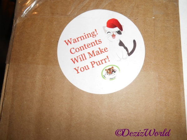 Purr Warning sticker on gift box from Valentine and Kerry