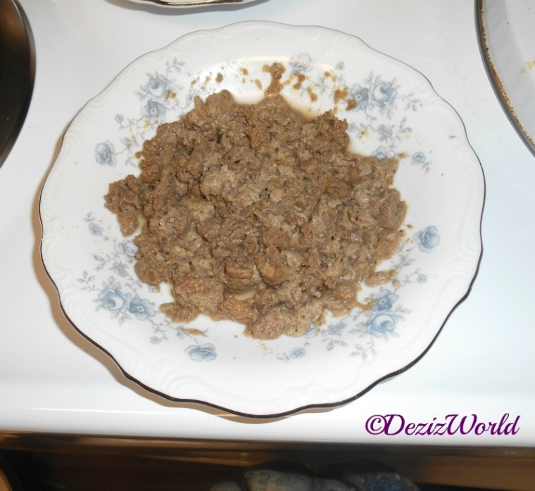 Freeze Dried cat food with water in plate