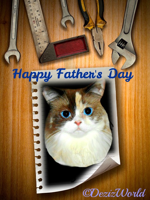 Raena on wood plank frame with tools for Father's day